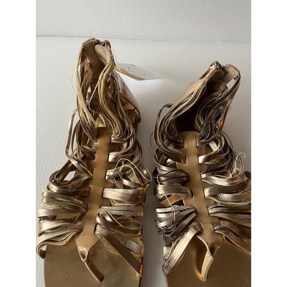 Jimmy Choo Gold & Tan Leather Gladiator Sandals, Size 7.5 (US), 37.5 (EU) - Picture 5 of 11
